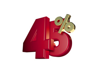 45 percent off. 3D Numbers isolated on white background