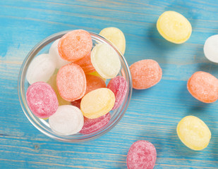 candies on a wooden background