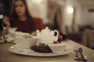 tea in the cafe girl drinks Rest