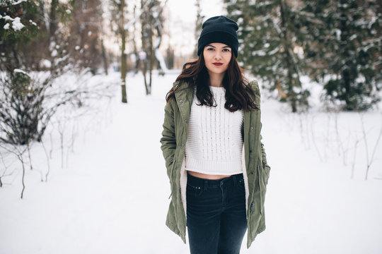 Stylish and fashionable girl in winter