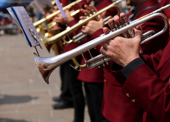 trumpet players during an outdoor exhibition