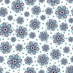 Floral seamless pattern. Blue flower ornament. Textile or packaging design. Vector illustration