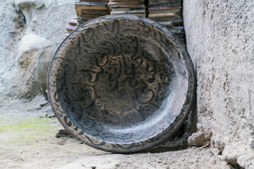 An intricate design on a handmade plate in Marrakech.
