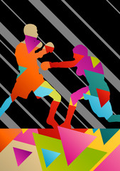 Fototapeta premium Boxing active young men box sport silhouettes vector abstract ba