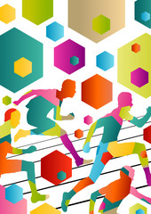 Active young men sport athletics hurdles barrier running silhoue