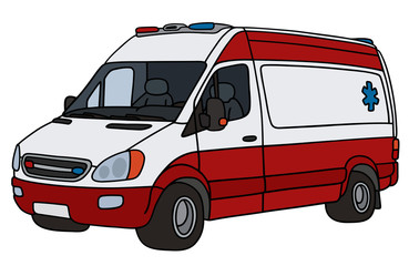 Hand drawing of a red and white ambulance - not a real type © vostal