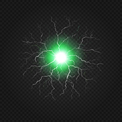 Lightning flash light on a transparent background. Magic and bright thunderbolt effects. Fireball or electricity blast storm Vector Illustration