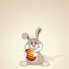 Funny Easter Bunny with Painted Egg. Vector