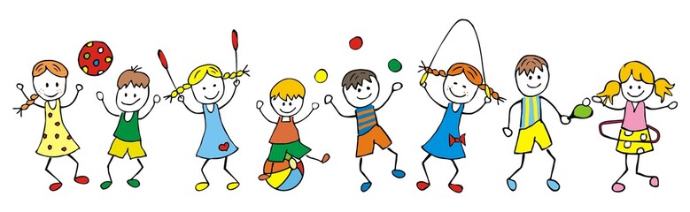 children and sport equipments,  sport activity set, happy kids, vector illustration © janista