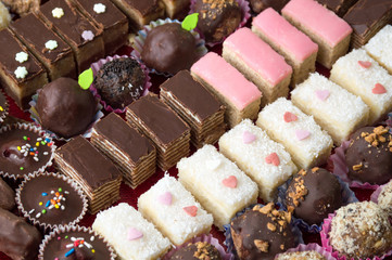 Various homemade sweet candies forming background
