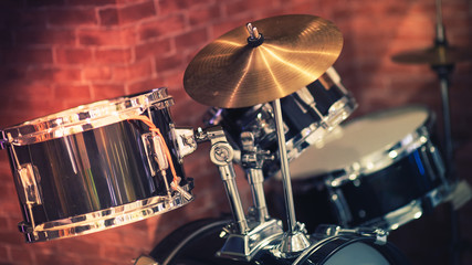 Fototapeta na wymiar Drum set for a music band. (Vintage Style)