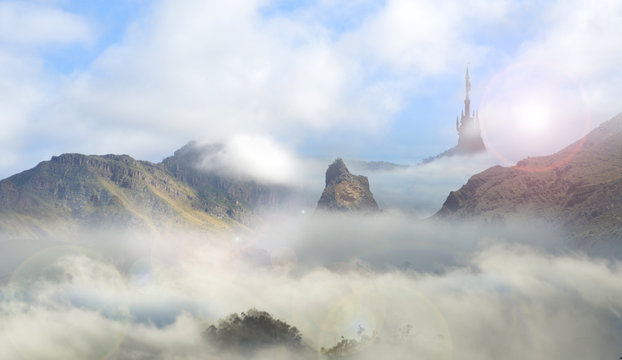fantasy castle in mist