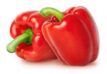 Two bell peppers of red color isolated on white background