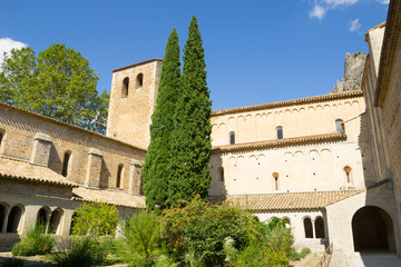Fototapeta na wymiar Abbey of Gellone in historic Southern French village St Guilheme Le Desert