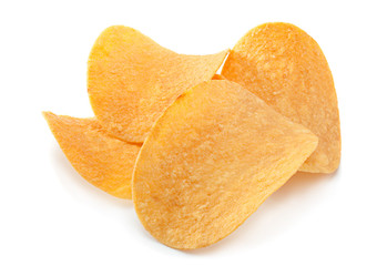 Potato chips on white