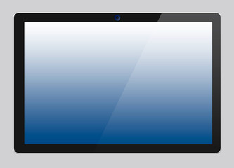     Tablet   modern black plate on a gray background