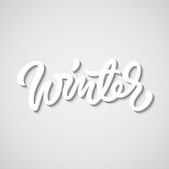 White winter handmade lettering, graffiti style italic calligraphy with 3d block blended shade and shadow for logo, design concepts, banners, labels, prints, posters, stickers. Vector illustration.