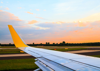 View from the airplane window to Düsseldorf airport