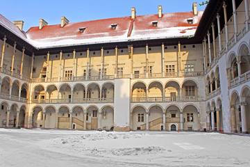 Yard of famous Wawel castle in Krakow, Poland - obrazy, fototapety, plakaty