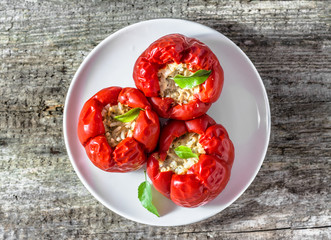 Delicious baked paprika stuffed with meat and rice, cooking recipe