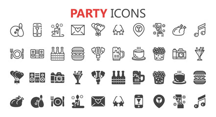 Simple modern set of party icons. Premium symbol collection. Vector illustration. Simple pictogram pack.