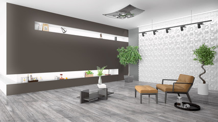 Modern bright interior . 3D rendering