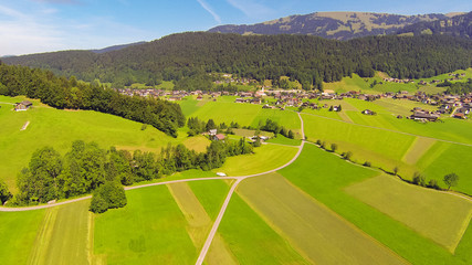 Aerial View Of A Village In The Austrian Alps