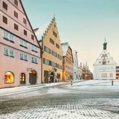 Fototapeta na wymiar Amazing winter on Market square of Rothenburg ob der Tauber, Middle Franconia, Bavaria, Germany