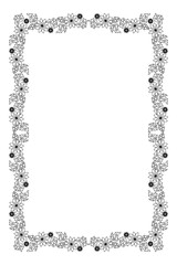 Elegant vertical frame with contours of flowers.  Vector clip art.