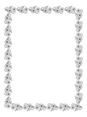 Elegant vertical frame with contours of flowers.  Vector clip art.