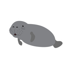 Cute cartoon manatee. Vector illustration for children.