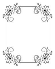 Elegant vertical frame with contours of flowers.  Vector clip art.