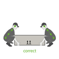 Obraz premium Correct posture to lift a heavy object safely. Health care vector illustration.