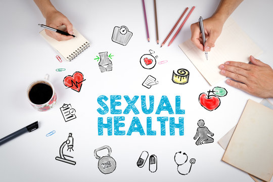 Sexual Health concept. Healty lifestyle background. The meeting at the white office table.