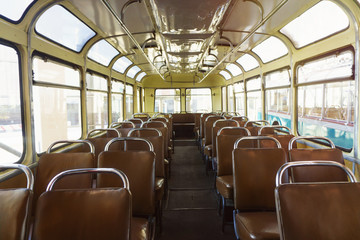 Old time bus cabin with seats
