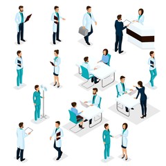 Fototapeta na wymiar Set Isometric Doctors Hospital Staff Nurse 3D surgeons and patients. Health experts hospital isolated on white background. Vector illustration
