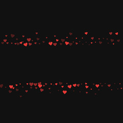 Fototapeta na wymiar Red hearts confetti. Scatter lines on black valentine background. Vector illustration.