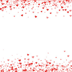 Fototapeta na wymiar Red hearts confetti. Borders on white valentine background. Vector illustration.