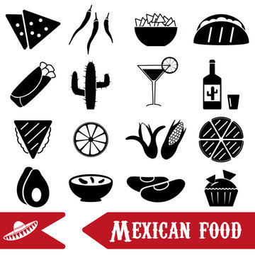Mexican Food Theme Set Of Simple Icons Eps10