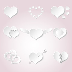set of white paper style valentine hearth love symbols eps10