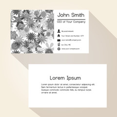 grayscale floral and bamboo business card design eps10