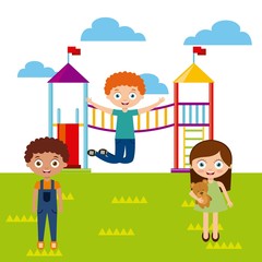 Obraz na płótnie Canvas happy kids playing on the playground. colorful design. vector illustration