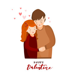 Girl and a boy in love, Valentines day greeting card, vector illustration