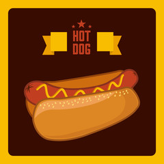 hot dog icon over brown background with yellow frame. fast food concept. colorful design. vector illustration
