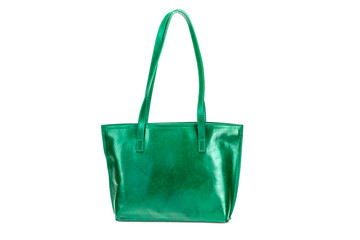 Elegant  green leather woman's handbag isolated on white background, Women's Fashion Bags