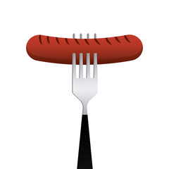 fork with sausage over white background. delicious barbecue concept. colorful design. vector illustration