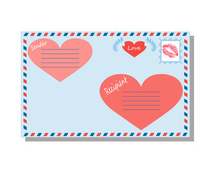 envelope with love declarations on a white background,