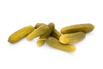 Marinated pickled cucumbers isolated on the white.