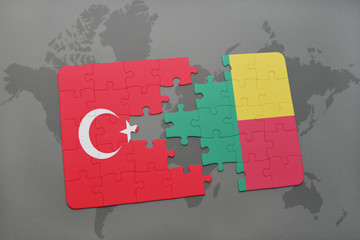 puzzle with the national flag of turkey and benin on a world map