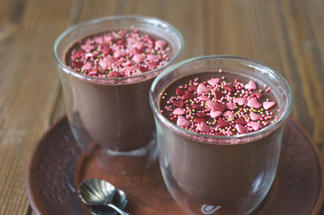 Chocolate panna cotta with cinnamon hearts and roses for Valenti